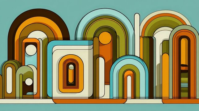 Colorful Retro Geometric Cityscape Design