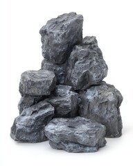 Gray Rocks Stacked Against White Background