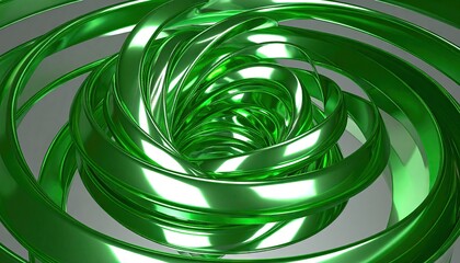 Abstract Green Chrome Helix with Mirror Reflections