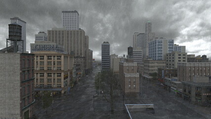 曇り空の都市風景　3DCGレンダリング