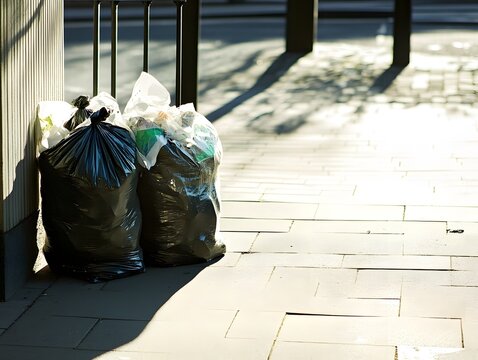 Urban Waste Management: Recycling and Garbage Bin Disposal in City Streets