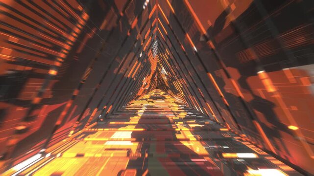 A seamless looping animation of  flying through the futuristic sci-fi seamless corridor with motion blur created by 3D modeling objects and materials.