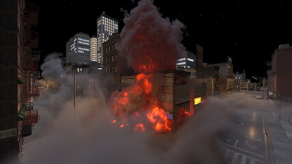 Obraz premium 攻撃される都市の風景 3DCGレンダリング