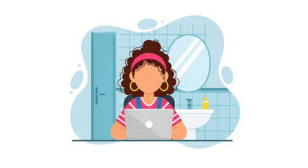 Young woman focused on her laptop, working or studying from home in a cozy, modern setting. Illustrates remote work, online learning, and digital lifestyle.