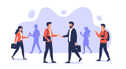 Professionals collaborating in a modern business environment, symbolizing networking, partnership, and communication among diverse individuals.