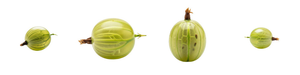 Gooseberries on white background. Healthy fruit, green berries, fresh produce, summer harvest, vitamins, antioxidant food, organic eating, vegetarian diet.