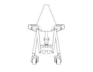 Hand Pallet Truck Vector Illustration: Simple Black and White Line Art for Essential Industrial Equipment, Warehouse Machinery, Logistics, Manufacturing, Distribution and Cargo Handling Solutions.