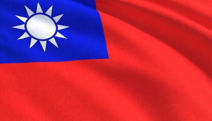 A detailed, vibrant rendering of the national flag of Taiwan, showcasing the symbolic sun and blue stripe against the rich red background.