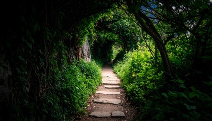 Obraz premium Lush path through a verdant tunnel