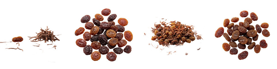 Obraz premium Variety of raisins close up, different types, colors, and textures. Dried fruit, snack, healthy, nutrition, ingredient, gourmet.
