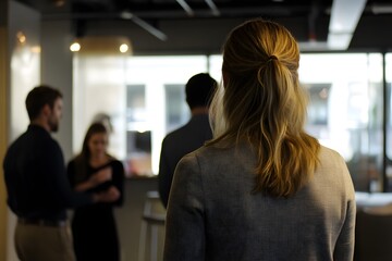 Obraz premium A group of professionals engaged in a discussion, showcasing collaboration and teamwork in a modern office environment