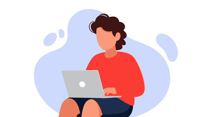 Illustration of a person casually working or studying on a laptop, representing remote work, online learning, and digital lifestyle flexibility.