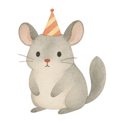 PNG Cute chinchilla wearing party hat.