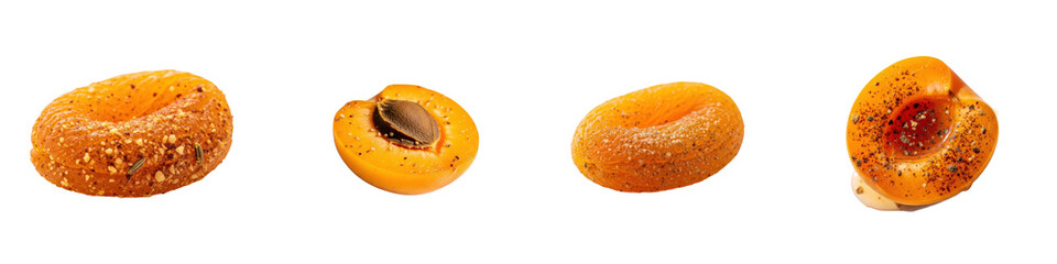Apricot halves displayed on white background. Fresh fruit, healthy food, cut, halves, ingredient.