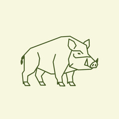 Fototapeta premium Minimalist illustration of a wild boar standing in profile against a light background, showcasing its unique features