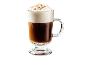 Irish Coffee in Clear Glass Mug with Creamy Foam