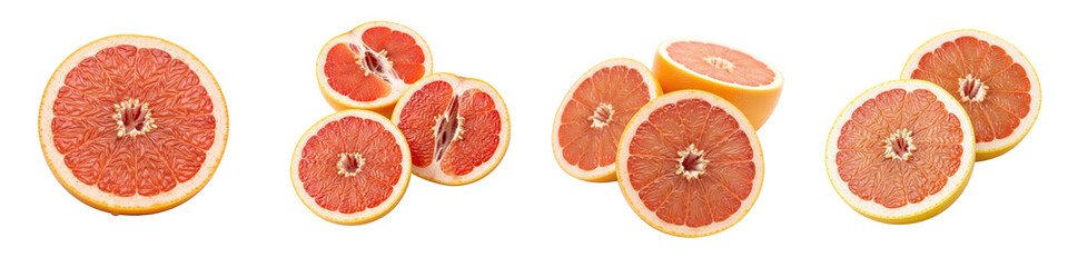 Grapefruit halves display fresh, juicy texture. Citrus fruit, healthy food, vitamins, antioxidant, diet, organic, nutrition