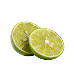Two lime halves sit, cut side up. Citrus, fresh, juicy, green, raw, diet, healthy, ingredient, food