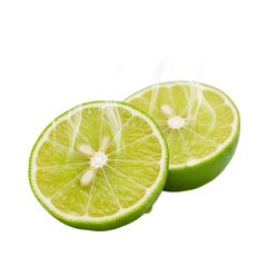 Two halves of a lime with a citrus aroma. Fresh, citrus, sour, taste, fruit, natural