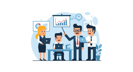 Business team collaborating in a professional meeting, analyzing data for growth. Ideal for corporate training, financial reports, and strategic planning.