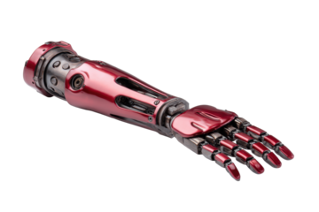 Red Metallic Prosthetic Arm on Transparent Background