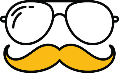 Illustration of aviator sunglasses and a mustache on a, ideal for representing retro style, hipster fashion, or male grooming