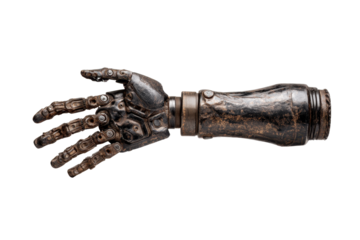 Rustic Iron Prosthetic Hand on Transparent Background