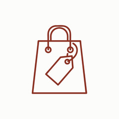 Simple brown shopping bag illustration with a price tag, representing retail and consumerism in a minimalist style
