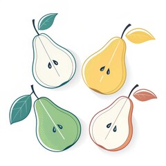 Hand drawn pears in pastel colors isolated on white background illustration