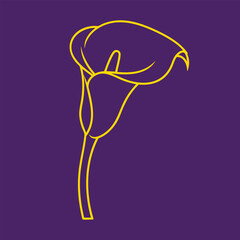 Elegant outline of a calla lily flower on a vibrant purple background, showcasing its graceful curves and simplicity