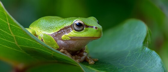 Fototapeta premium vibrant amphibian located on plant leaf 