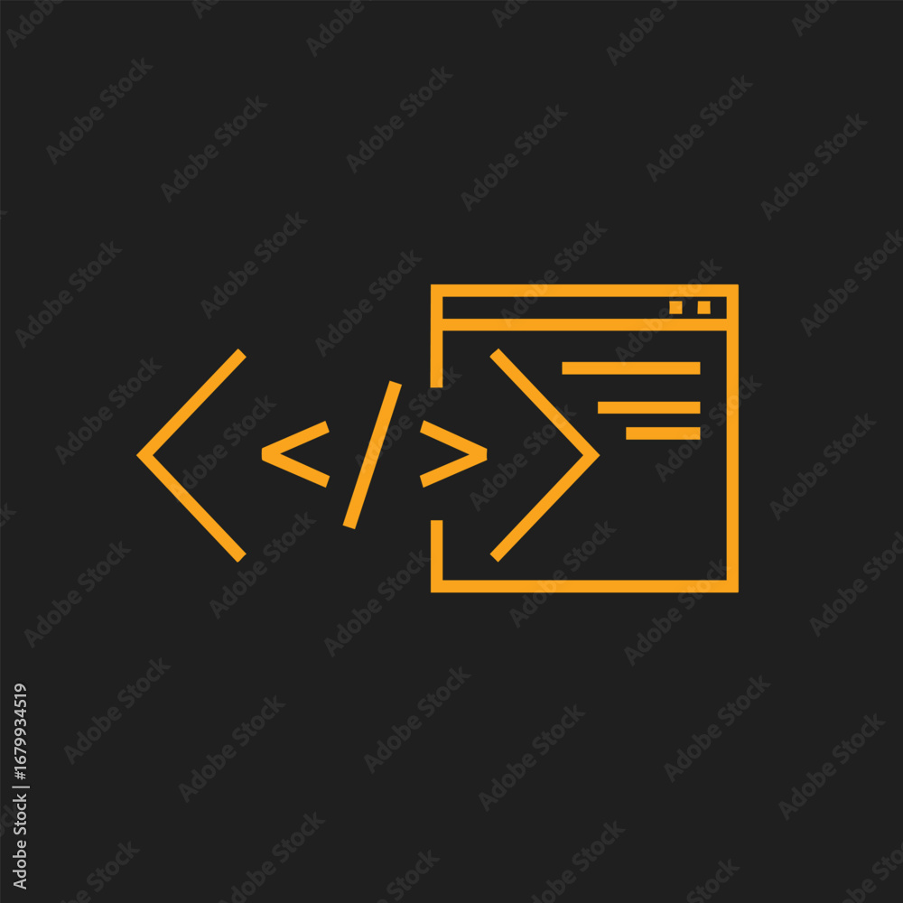 Wall mural abstract representation of coding and programming with symbols and browser window, conveying technol