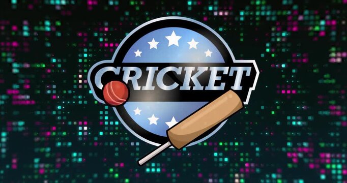 Red cricket ball initiating orbit around logo while pixel grid staying static to highlight emblem