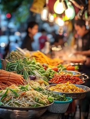 Fototapeta premium Colorful Fresh Produce at an Urban Farmer's Market - Exploring Vibrant Asian Cuisine and Street Food Culture