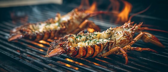 barbecued crustaceans on grill rack
