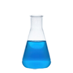 Laboratory Glass Flask with Blue Liquid &ndash; Isolated PNG