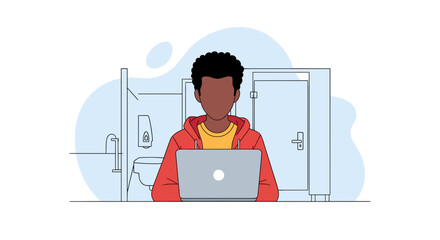 Focused person working on a laptop from an unconventional, private workspace, emphasizing remote work, independence, and adaptable productivity.