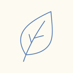 Simple blue outline of a leaf on a light background, symbolizing nature and sustainability in a minimalist design
