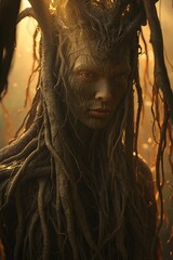 Giant Humanoid of Glowing Roots Captured in Ultra-Realistic Cinematic Style
