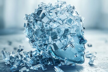 The concept of a shattered mind depicted through an ice-like crystal structure.