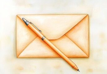 Hand-drawn envelope illustration complemented by writing tools on elegant stationery.