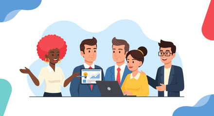 Diverse business team collaborating on a project, analyzing data and generating new ideas. Ideal for concepts of teamwork, innovation, and strategic planning.