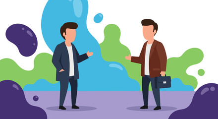 Two businessmen engaged in a professional discussion or meeting, representing collaboration, negotiation, or a business deal in a modern corporate setting.