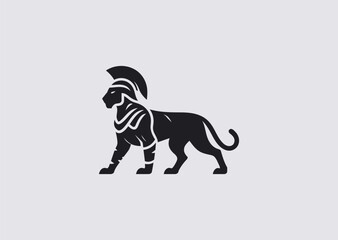 A simple minimalist panther in gladiator armor silhouette style, symbolizing agility, ferocity, and fearless combat spirit