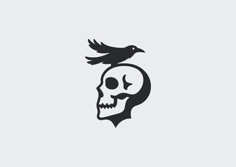 A skull with raven logo, symbolizing mystery, wisdom, and the connection between life and death