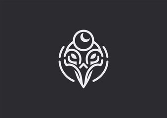 A raven skull line style logo, representing darkness, mysticism, and the symbolism of death and rebirth