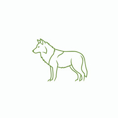 Fototapeta premium Line art illustration of a wolf standing in profile against a simple background, showcasing its features and form