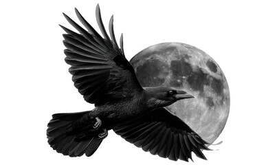Obraz premium Raven in flight near a full moon
