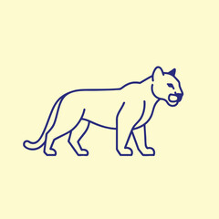 Obraz premium Stylized illustration of a lioness walking confidently against a soft yellow background, ideal for wildlife themes