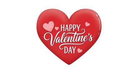 Red heart with the words Happy Valentine's Day is centered on a isolated background.